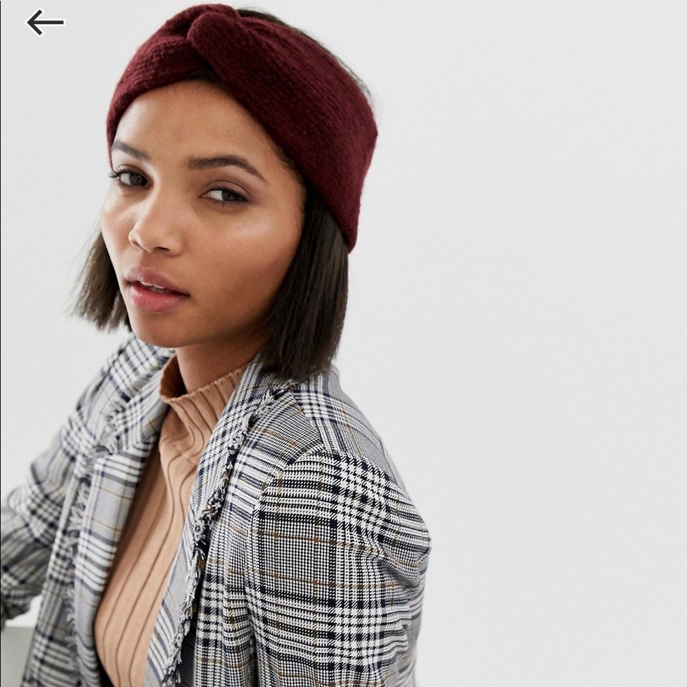 River Island Knitted Headband in Burgundy